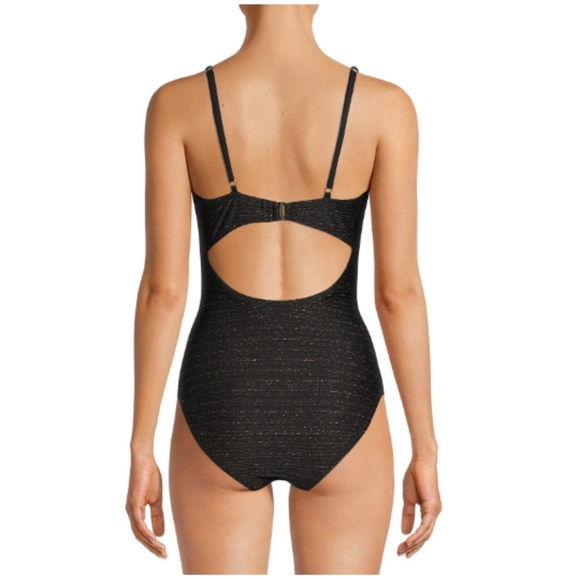 Time and Tru Ring Cut-Out One-Piece with Gold Metalic Weave Knit Swimsuit XL - Picture 2 of 12
